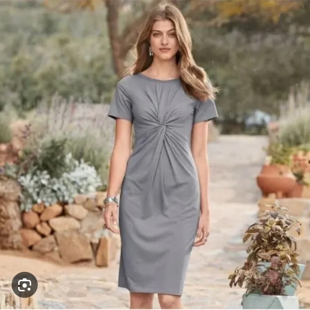 Sundance Journey Joy Front Knot Gray Midi Dress